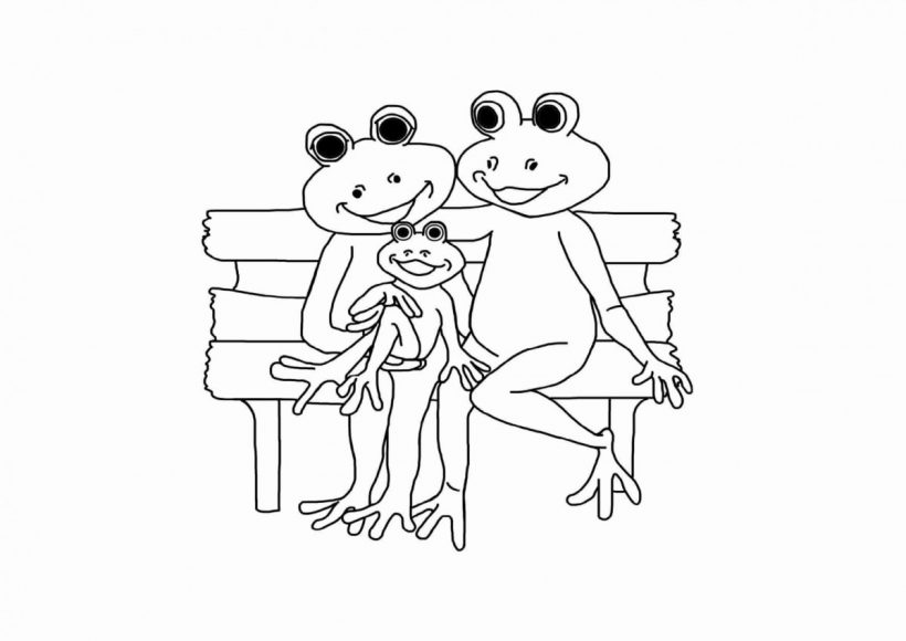 Tranh tô màu con ếch và gia đình